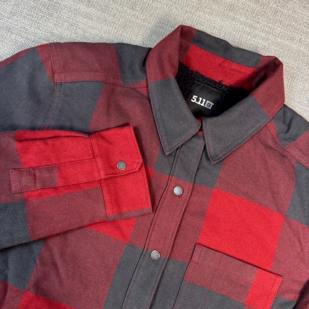 5.11 Tactical Plaid Seth Shirt Jacket Small Sherpa Lined Snap Front Red Black
